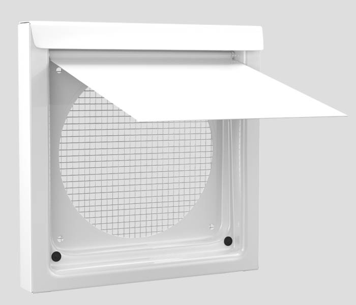 6-Inch Premium Wall Vent in white, for kitchen and bathroom exhaust venting.