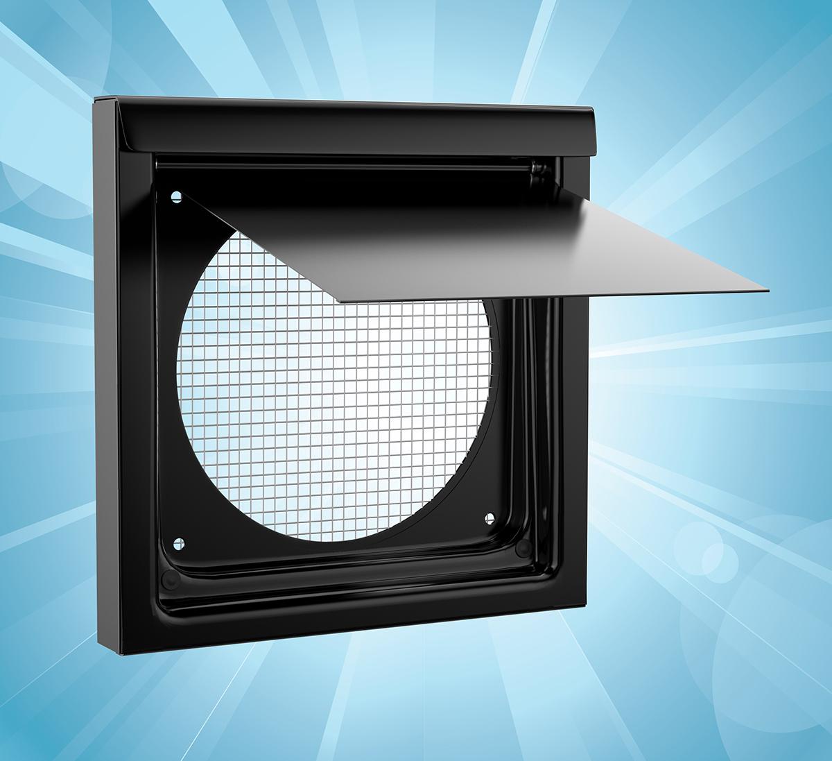 6-Inch Premium Wall Vent in black, for kitchen and bathroom exhaust venting.