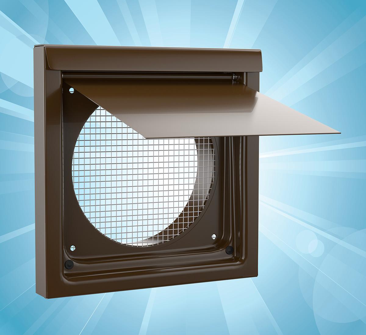 6-Inch Premium Wall Vent in brown, for kitchen and bathroom exhaust venting.