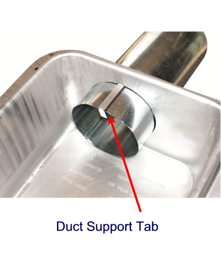 Illustration showing the duct support tab on the Dryerbox.