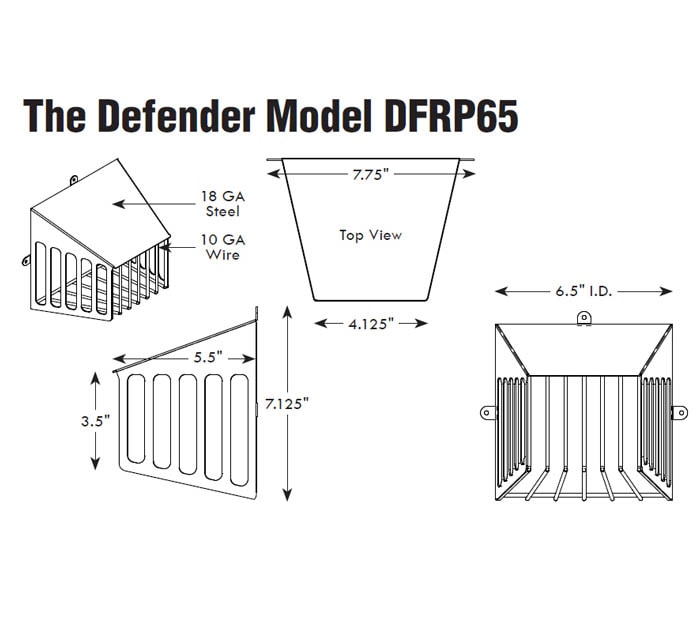 The Defender Access+ specifications and drawings to indicate the two available size options.