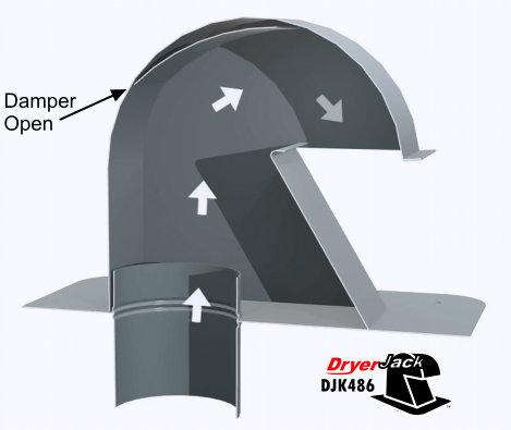 Illistration showing the airflow to the outside through the DryerJack DJK486 once the damper is open.